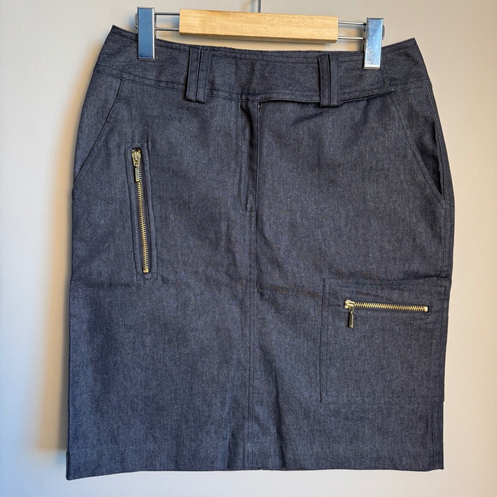 Della‎ Spiga Weekend Charcoal Denim Pencil Skirt Gold Zip Pockets Size 4 Vintage